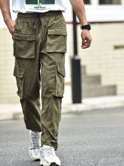Manfinity Men Drawstring Waist Corduroy Cargo Pants | SHEIN USA