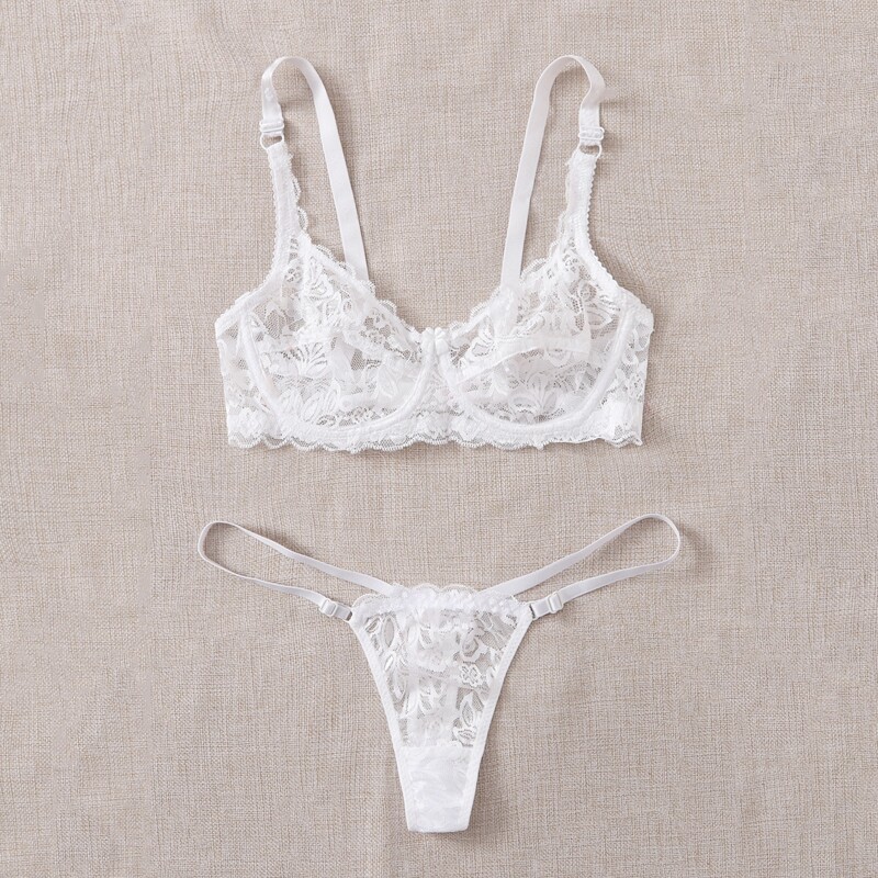 

Floral Lace Lingerie Set, White