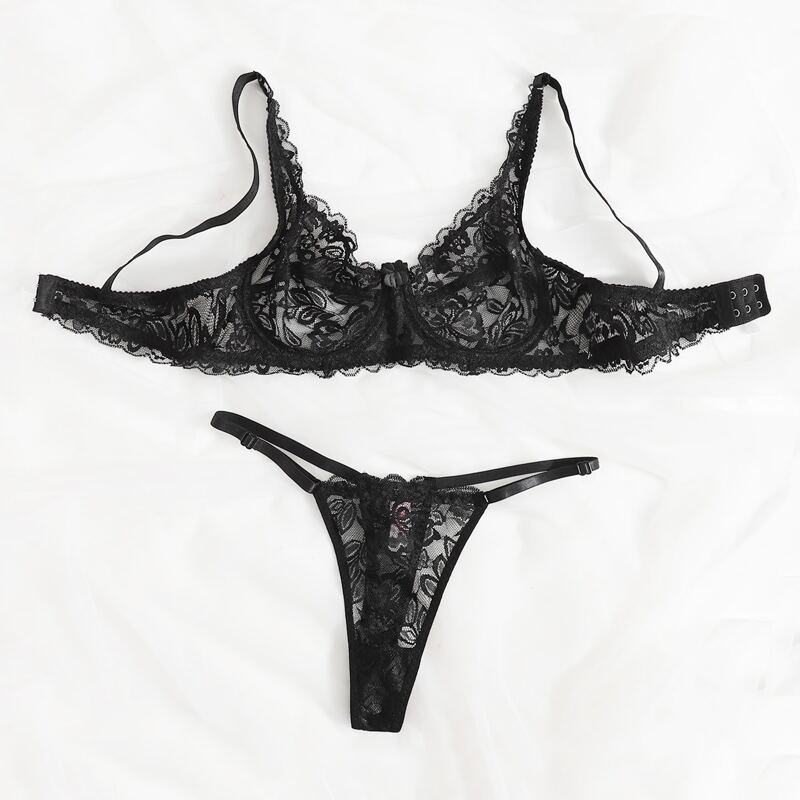

Floral Lace Lingerie Set, Black