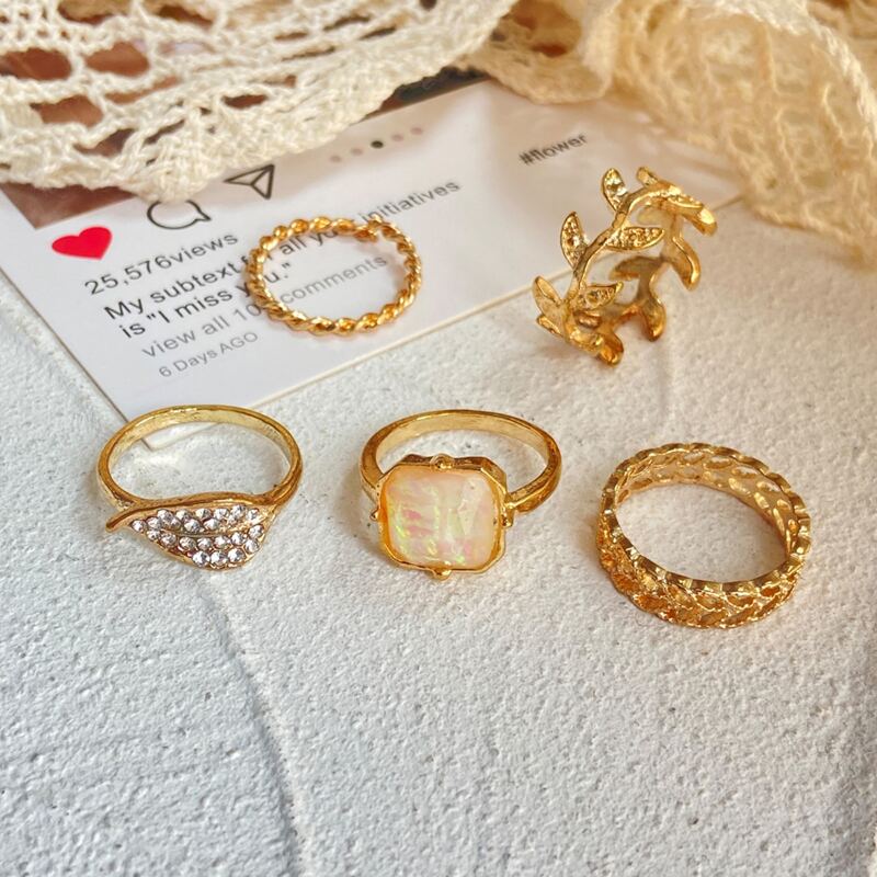 

5pcs Rhinestone Decor Ring, Gold