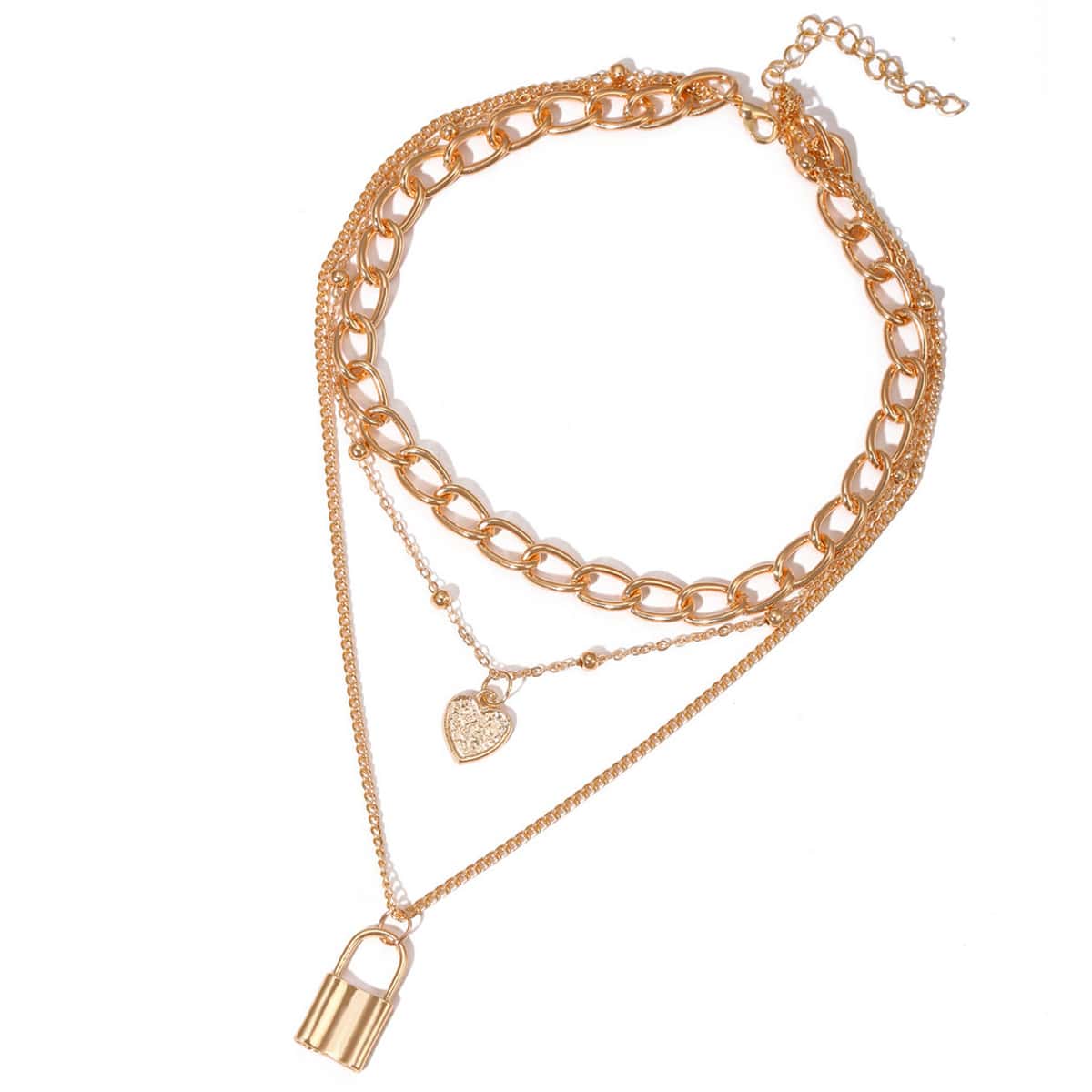 

Heart & Lock Layered Necklace, Gold
