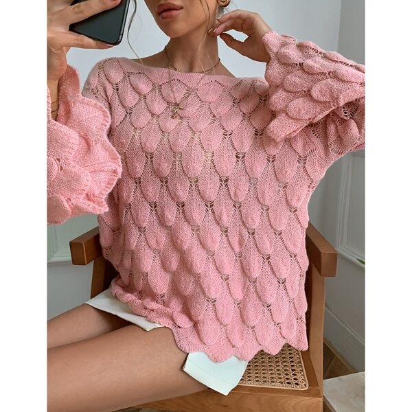 

Flounce Sleeve Solid Sweater, Baby pink