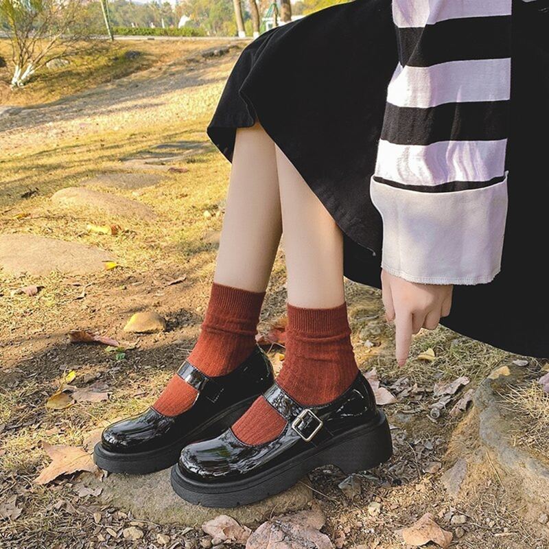 

Buckle Decor Wedge Mary Janes, Black