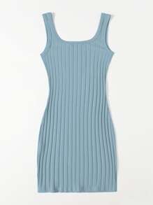 SHEIN Essnce Rib-knit Bodycon Dress - Dusty Blue - View 2