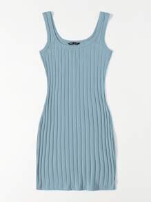 SHEIN Essnce Rib-knit Bodycon Dress - Dusty Blue - View 3