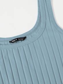 SHEIN Essnce Rib-knit Bodycon Dress - Dusty Blue - View 4