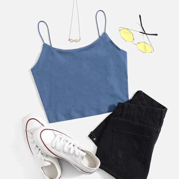 

Solid Crop Cami Top, Dusty blue