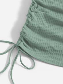 SHEIN EZwear 抽褶抽繩包臀洋裝 - 綠色 - 查看 4