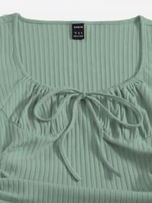 SHEIN EZwear 抽褶抽繩包臀洋裝 - 綠色 - 查看 5