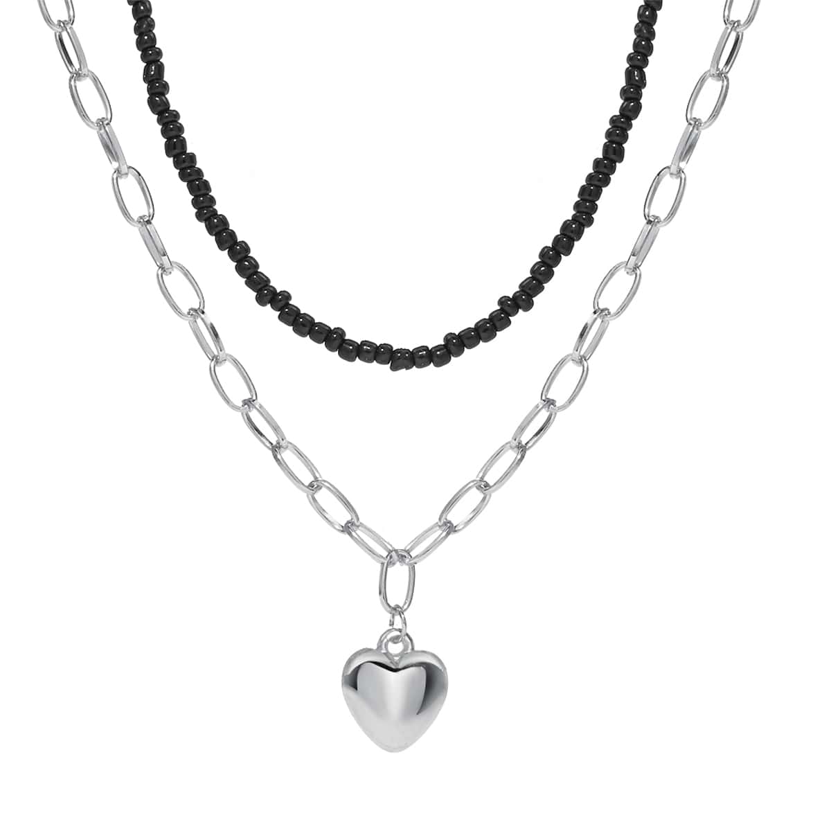 

Heart Pendant Layered Necklace, Silver