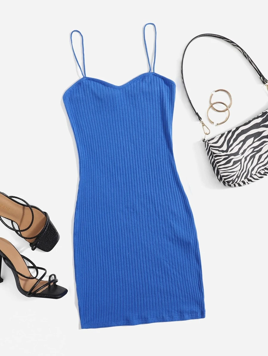 Muchica Rib-knit Solid Bodycon Dress - Royal Blue - View 1