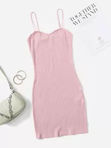 SHEIN EZwear Rib-knit Solid Bodycon Dress - Baby Pink - View 1