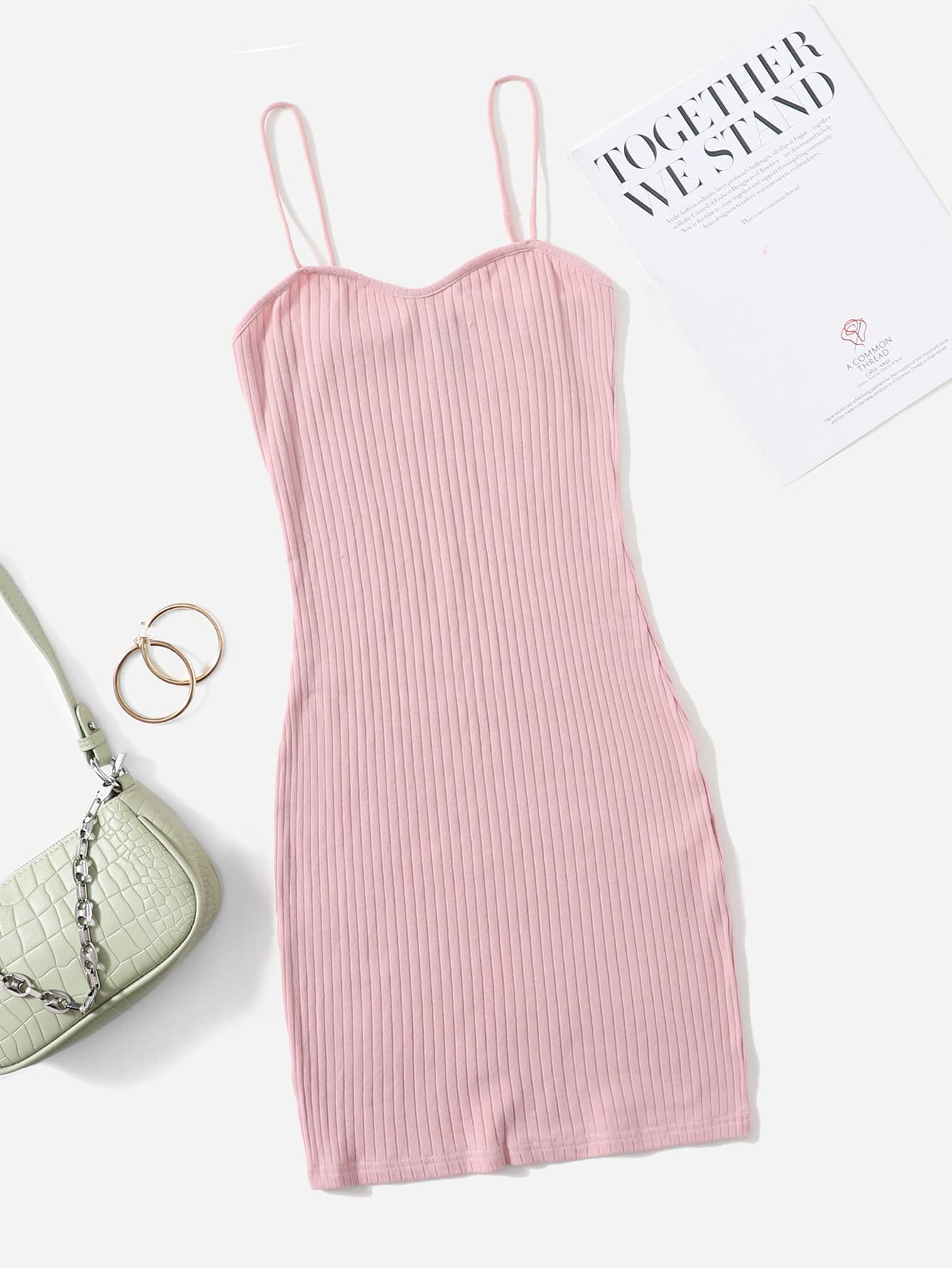 SHEIN EZwear Rib-knit Solid Bodycon Dress - Baby Pink - View 1