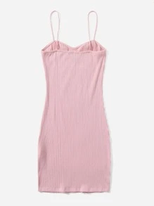 SHEIN EZwear Rib-knit Solid Bodycon Dress - Baby Pink - View 2