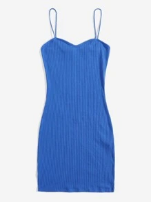 Muchica Rib-knit Solid Bodycon Dress - Royal Blue - View 4