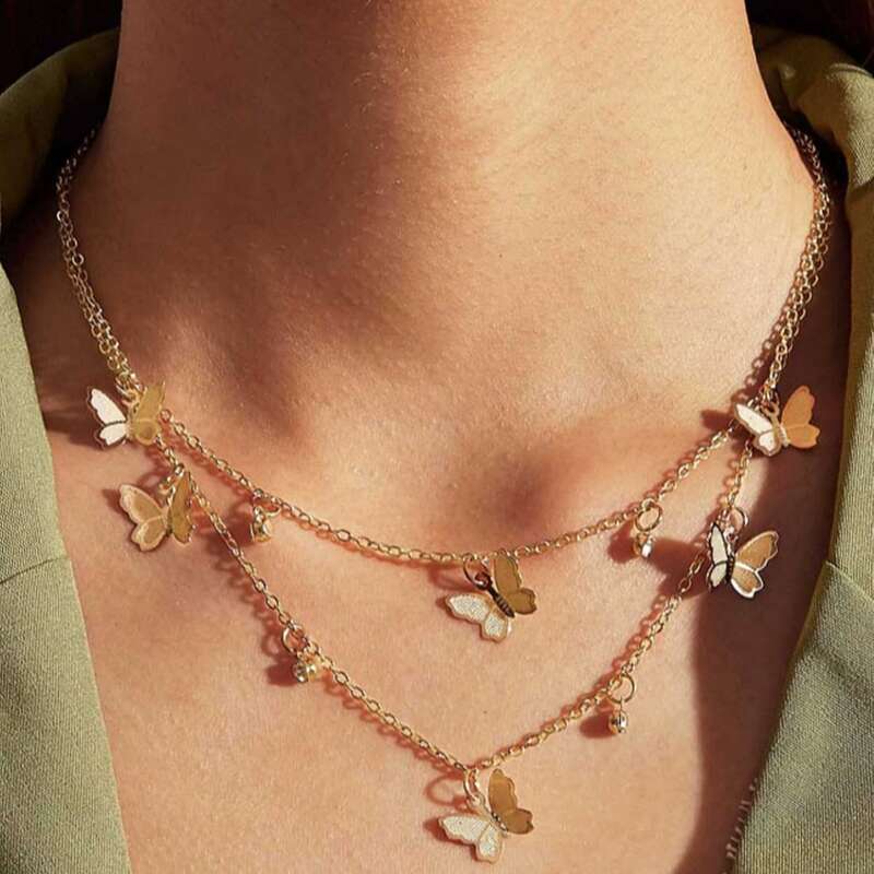 

Butterfly Charm Layered Necklace, Gold