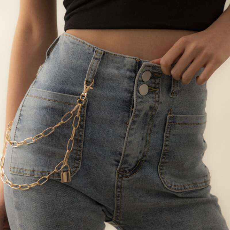 

Lock Charm Layered Pant Chain, Gold