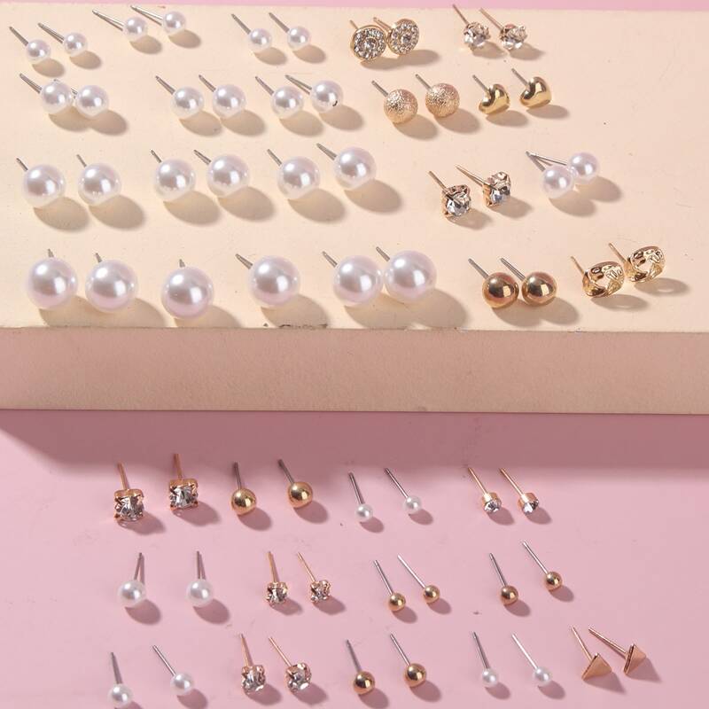 

33pairs Faux Pearl Stud Earrings, Multicolor