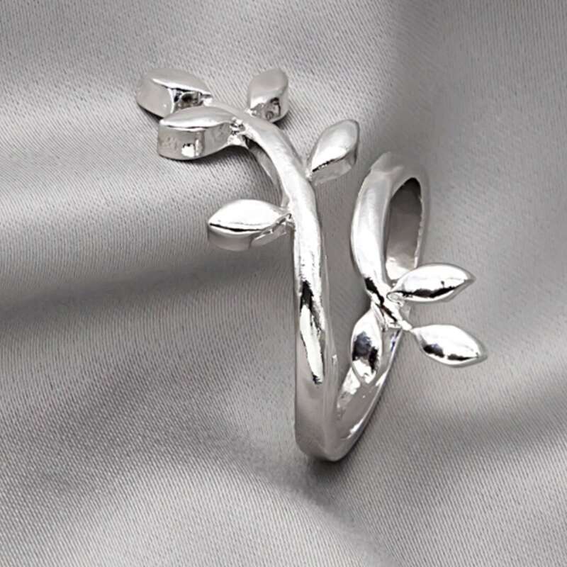 

Leaf Design Cuff Ring, Silver