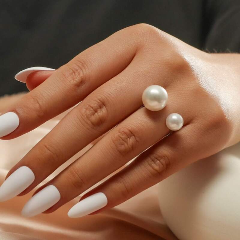 

Faux Pearl Cuff Ring, Silver