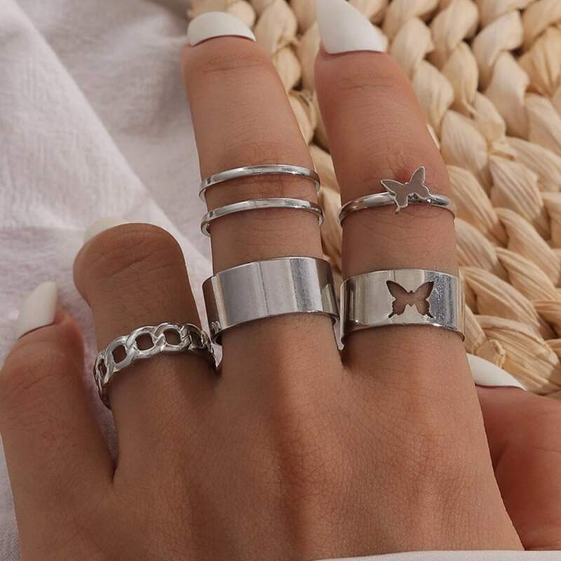 

5pcs Butterfly Design Ring, Silver
