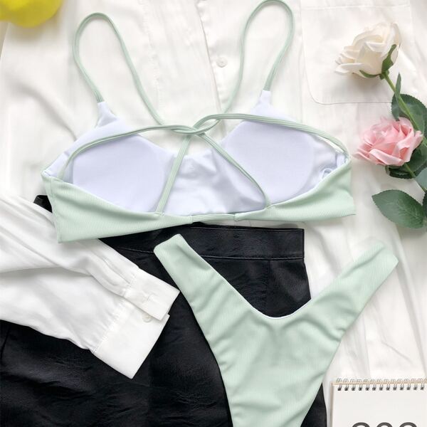 

Rib High Cut Bikini Swimsuit, Mint green