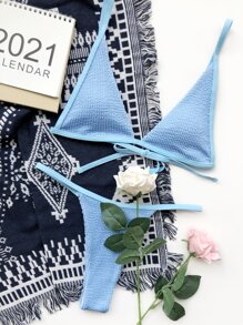 Bikini de tanga con micro triángulos texturados - Celeste - Ver 3