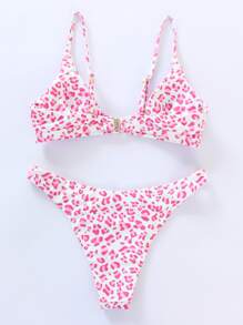 Leopard Ring Linked Bikini Set - Multicolor - View 2