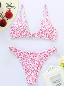 Leopard Ring Linked Bikini Set - Multicolor - View 3