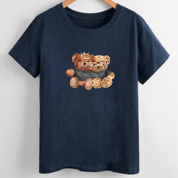 

Bear & Letter Graphic Tee, Navy blue