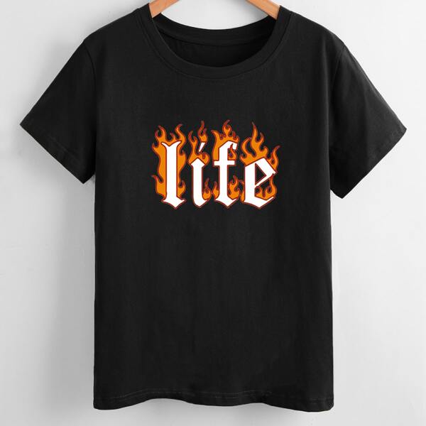 

Letter & Fire Print Tee, Black