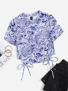 SHEIN Camiseta con estampado de mármol bajo con nudo - Multicolor - Ver 1