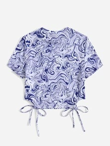 SHEIN Camiseta con estampado de mármol bajo con nudo - Multicolor - Ver 2