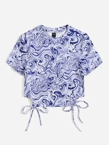 SHEIN Camiseta con estampado de mármol bajo con nudo - Multicolor - Ver 3