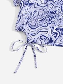 SHEIN Camiseta con estampado de mármol bajo con nudo - Multicolor - Ver 4