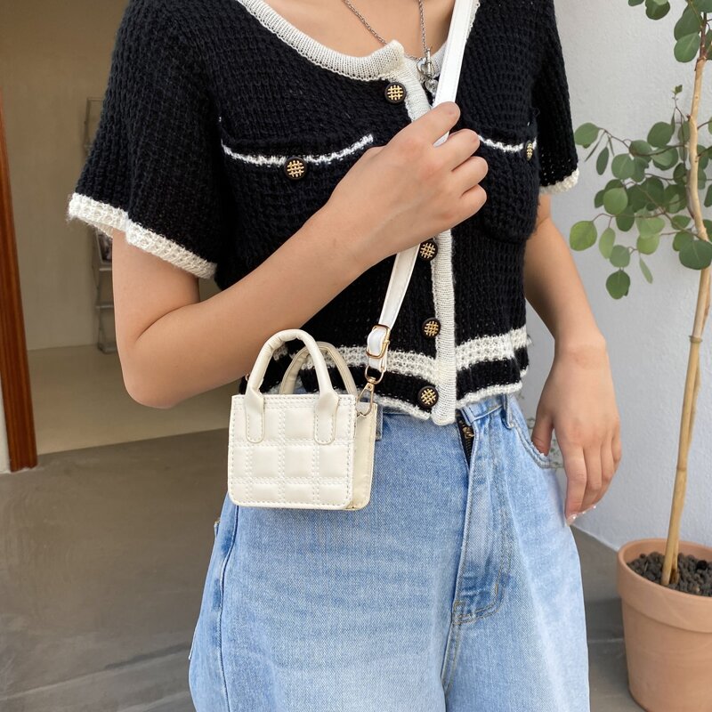 

Mini Quilted Square Bag, Beige
