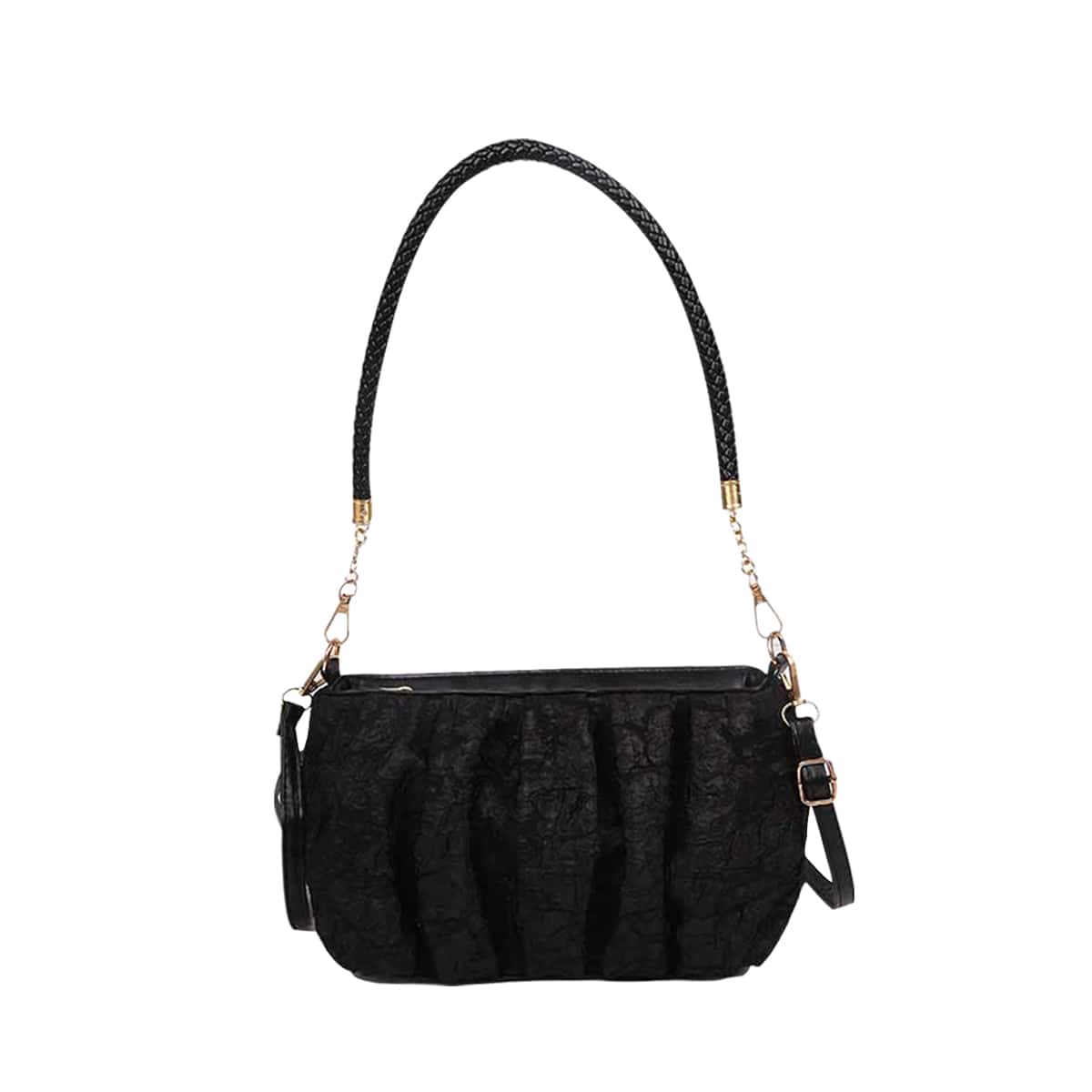

Ruched Shoulder Bag, Black