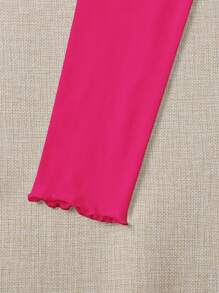 SHEIN Qutie Top neón rosado ribete en forma de lechuga pecho con fruncido unicolor