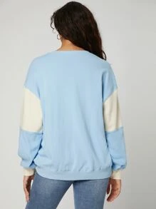 SHEIN 字母和數字圖案拼接面運動衫 - 淺藍色 - 查看 2