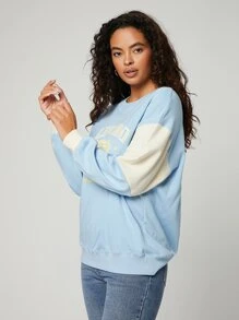 SHEIN 字母和數字圖案拼接面運動衫 - 淺藍色 - 查看 3