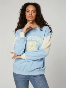 SHEIN 字母和數字圖案拼接面運動衫 - 淺藍色 - 查看 5