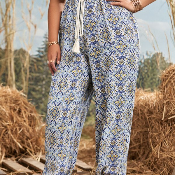 

Plus Allover Print Fringe Detail Pants, Multicolor