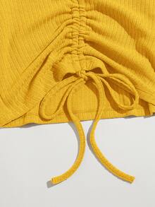 SHEIN Qutie Camiseta tejida de canalé con cordón delantero - Amarillo - Ver 4