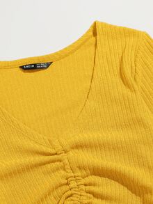 SHEIN Qutie Camiseta tejida de canalé con cordón delantero - Amarillo - Ver 5