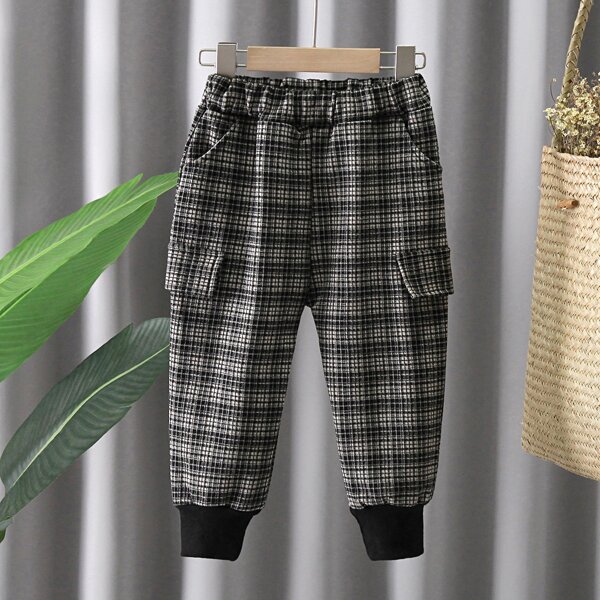 

Toddler Girls Plaid Elastic Waist Pants, Black and white