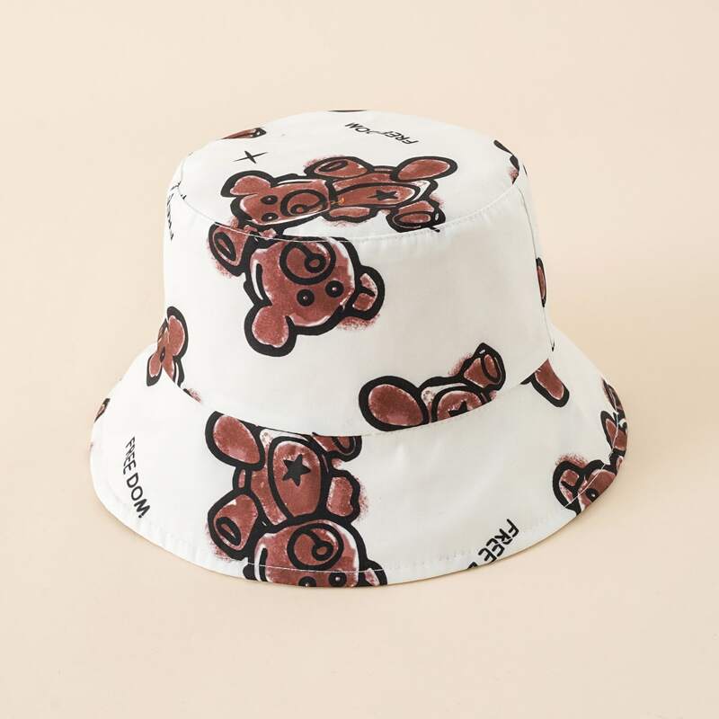 

Cartoon Bear Bucket Hat, Coffee brown