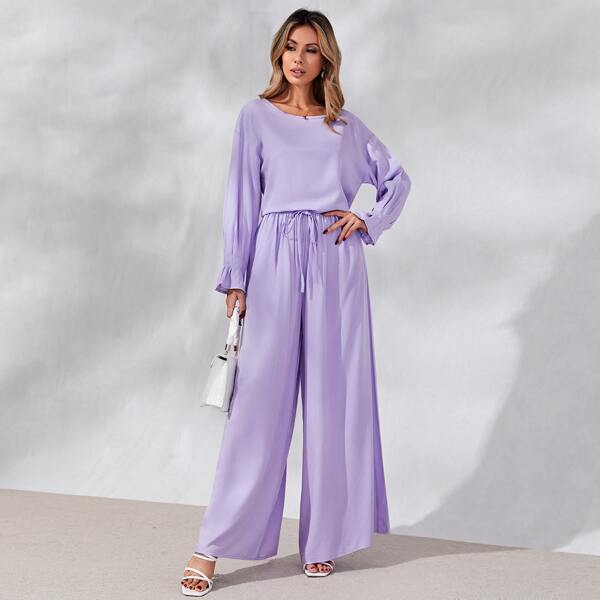 

Drop Shoulder Top & Wide Leg Pants, Lilac purple