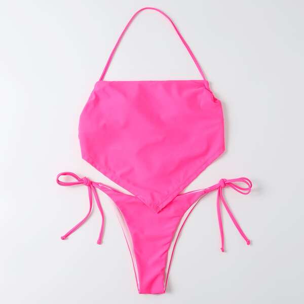 

Halter Tie Side Bikini Swimsuit, Hot pink