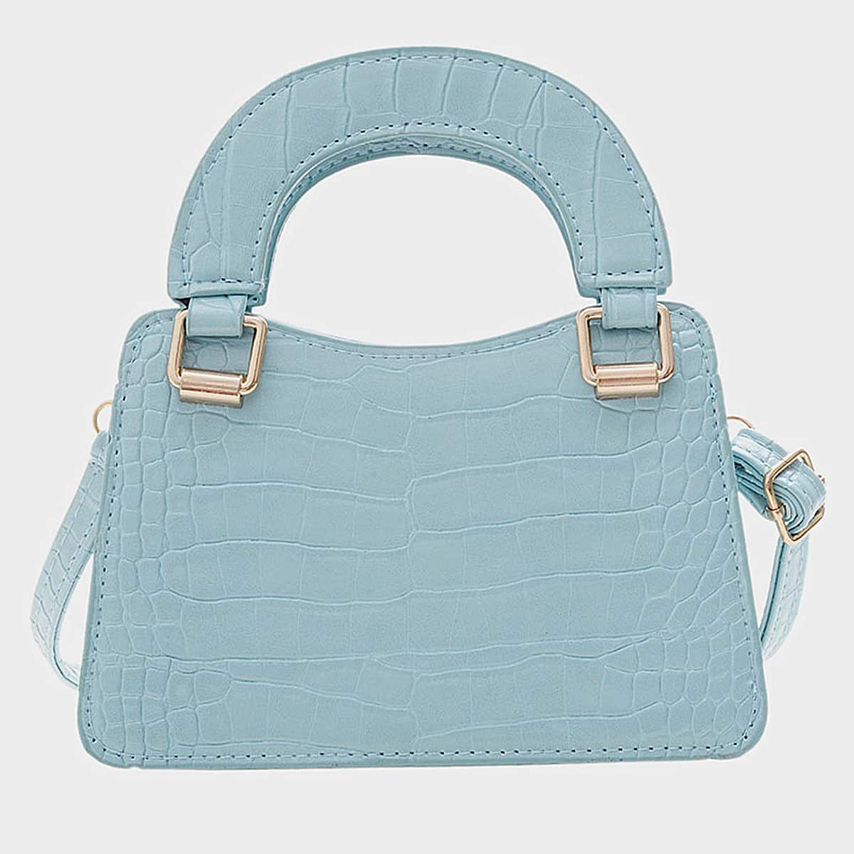 

Croc Embossed Satchel Bag, Blue