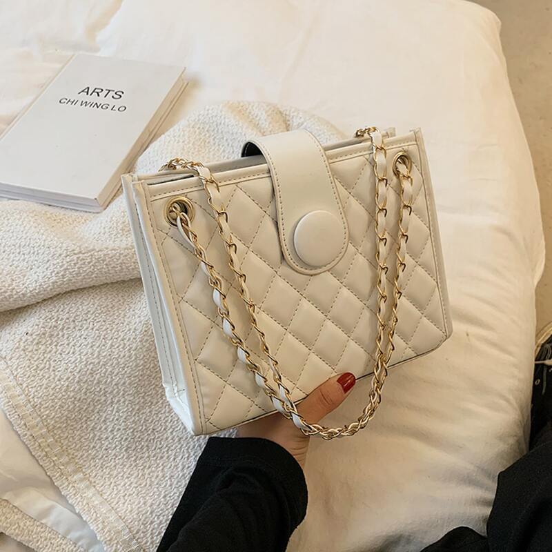 

Snap Button Shoulder Bag, White